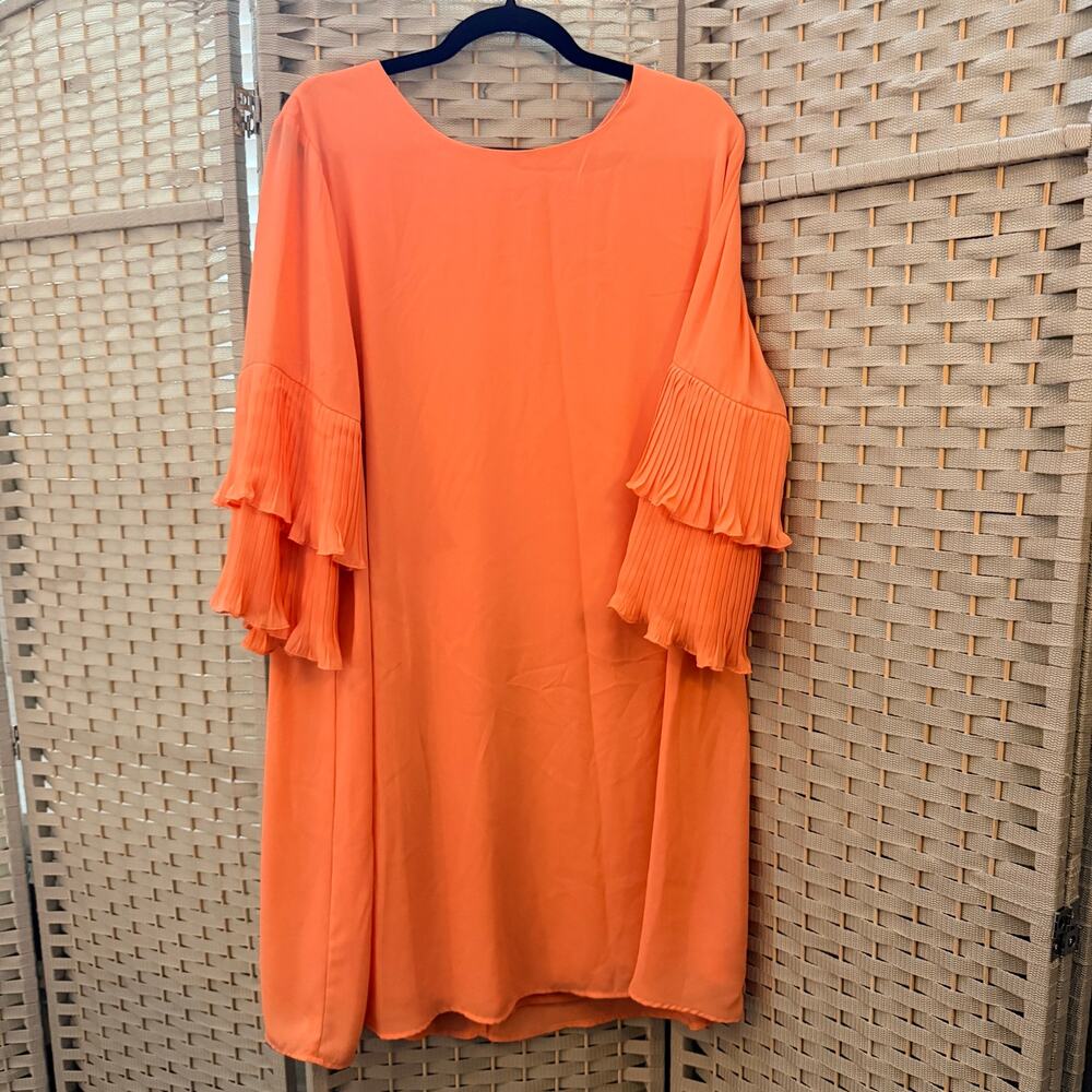 C Est. 1946 Coral Flowy Women's Blouse Orange 14/16W Bell Sleeve Pull Over NWOT